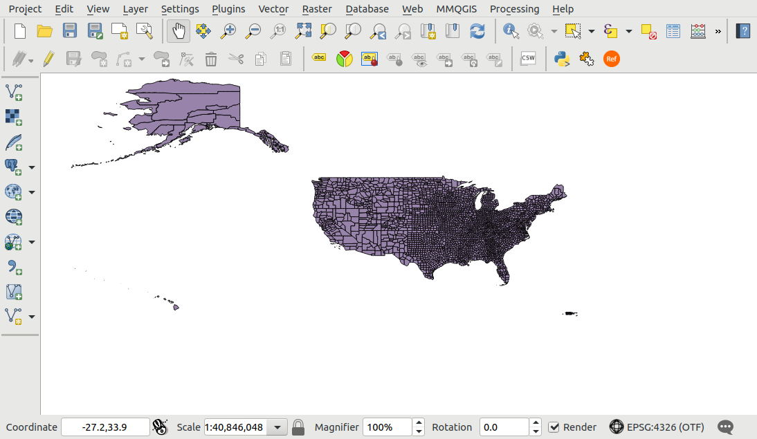 Map of United States Counties in QGIS