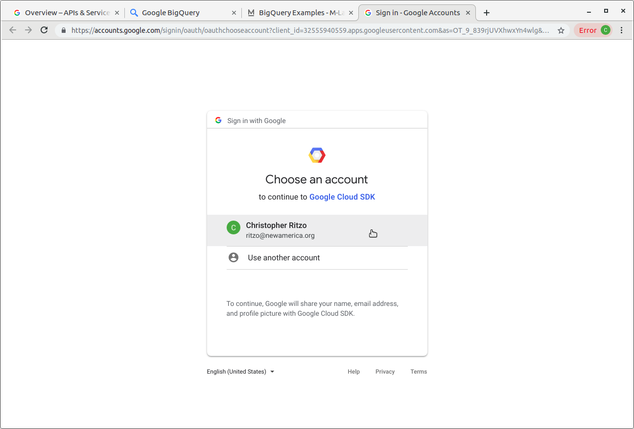 Google Cloud SDK - browser authentication
