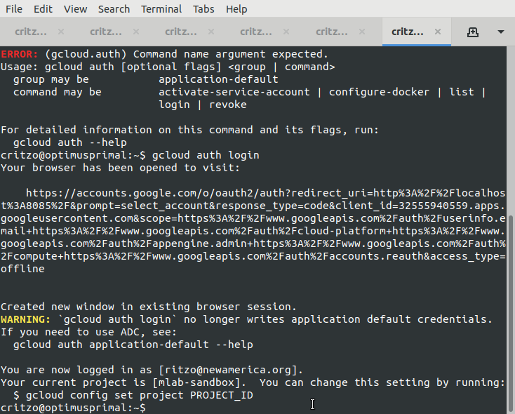 Google Cloud SDK - terminal success message